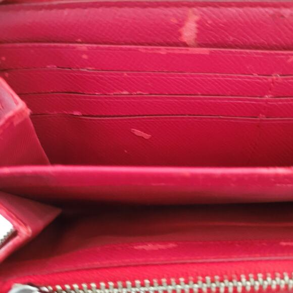 Coach Leather Wallet Solid Red Zip Around Large Clutch Crossgrain Leather Fair - Picture 7 of 15